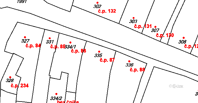 Určice 87 na parcele st. 335 v KÚ Určice, Katastrální mapa