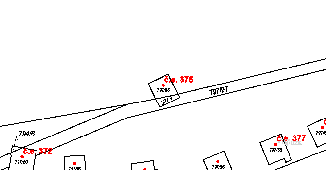 Oslnovice 375 na parcele st. 797/58 v KÚ Oslnovice, Katastrální mapa