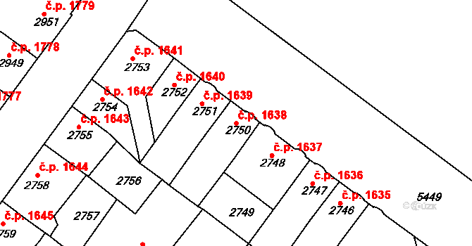 Znojmo 1638 na parcele st. 2750 v KÚ Znojmo-město, Katastrální mapa
