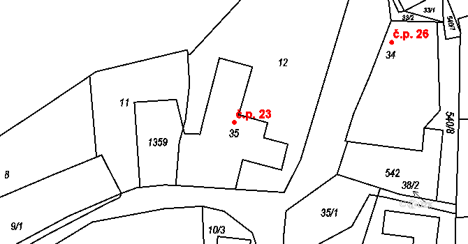 Provodovice 23 na parcele st. 35 v KÚ Provodovice, Katastrální mapa