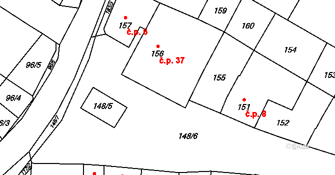 Kojetín II-Popůvky 37, Kojetín na parcele st. 156 v KÚ Popůvky u Kojetína, Katastrální mapa