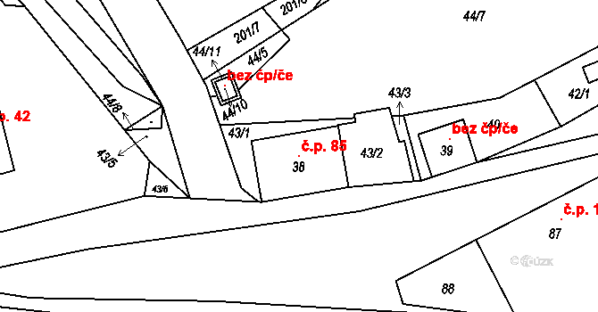 Hrádkov 85, Boskovice na parcele st. 38 v KÚ Hrádkov, Katastrální mapa
