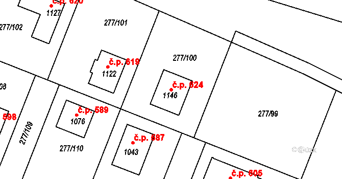 Sendražice 624, Kolín na parcele st. 1146 v KÚ Sendražice u Kolína, Katastrální mapa