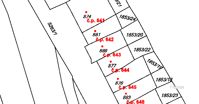 Jáchymov 643 na parcele st. 886 v KÚ Jáchymov, Katastrální mapa