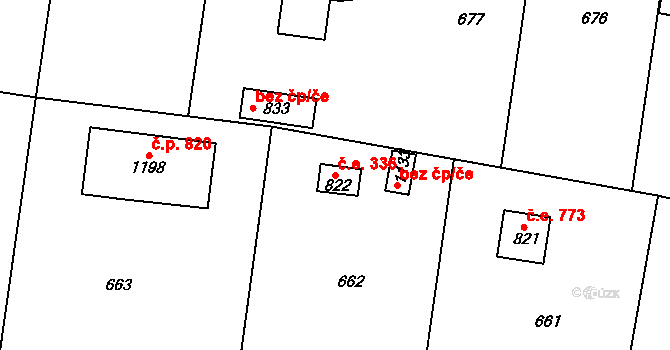 Černíky 336, Zvole na parcele st. 822 v KÚ Zvole u Prahy, Katastrální mapa