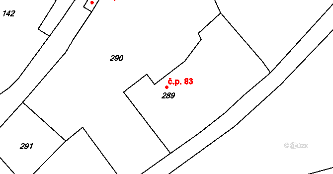 Heřmanice 83, Žandov na parcele st. 289 v KÚ Heřmanice u Žandova, Katastrální mapa