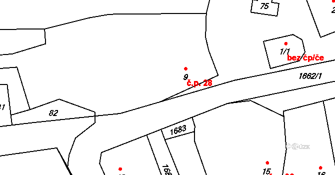 Žďár 28, Doksy na parcele st. 9 v KÚ Žďár v Podbezdězí, Katastrální mapa