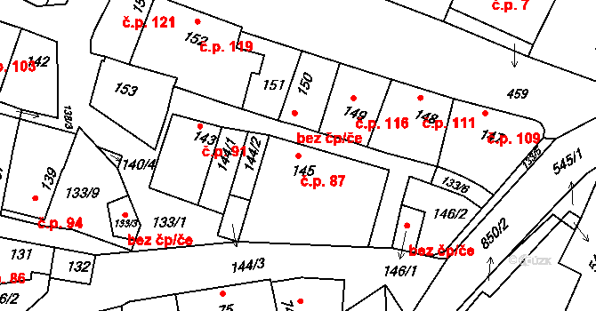 Domanín 87 na parcele st. 145 v KÚ Domanín, Katastrální mapa