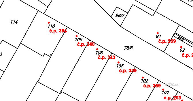 Svatobořice 343, Svatobořice-Mistřín na parcele st. 106 v KÚ Svatobořice, Katastrální mapa