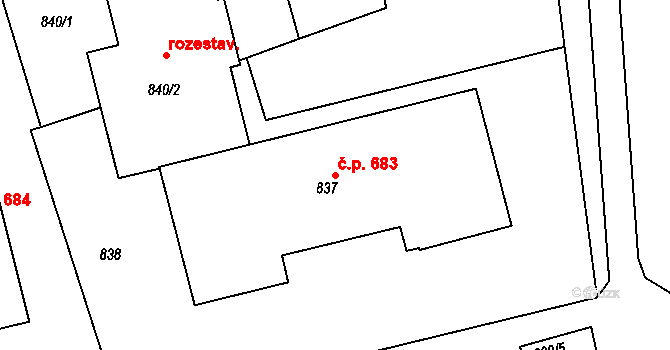 Ždánice 683 na parcele st. 837 v KÚ Ždánice, Katastrální mapa