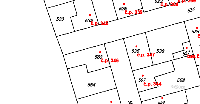 Hřebeč 346 na parcele st. 563 v KÚ Hřebeč, Katastrální mapa