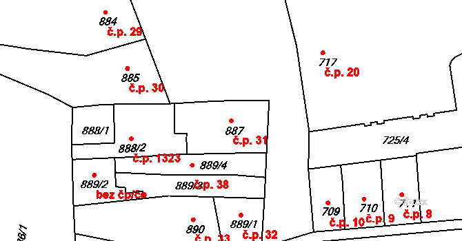 Třeboň II 31, Třeboň na parcele st. 887 v KÚ Třeboň, Katastrální mapa
