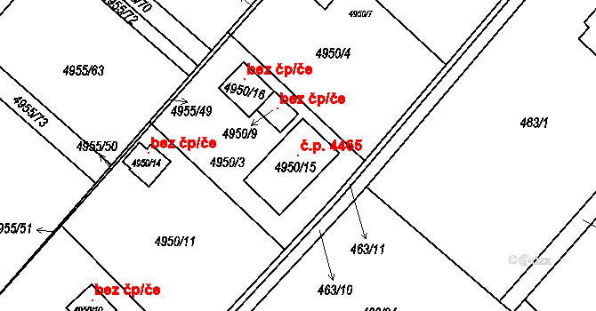 Mělník 4465 na parcele st. 4950/15 v KÚ Mělník, Katastrální mapa