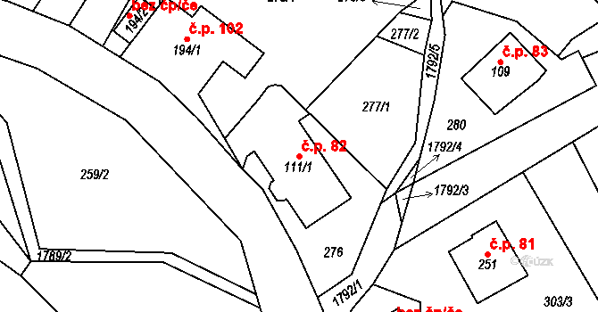 Rybnice 82, Háje nad Jizerou na parcele st. 111/1 v KÚ Rybnice, Katastrální mapa