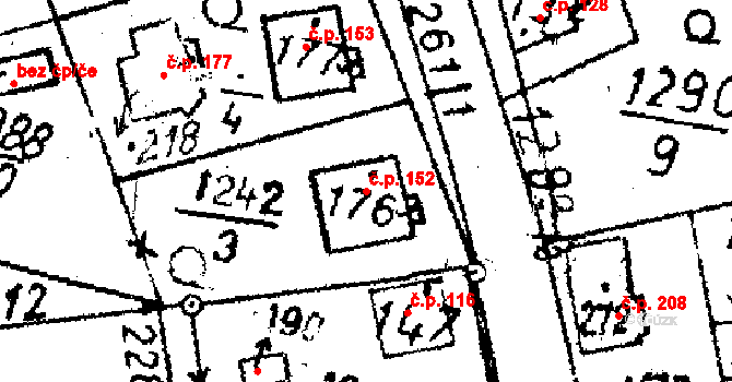 Dlouhý Újezd 152 na parcele st. 176 v KÚ Dlouhý Újezd, Katastrální mapa