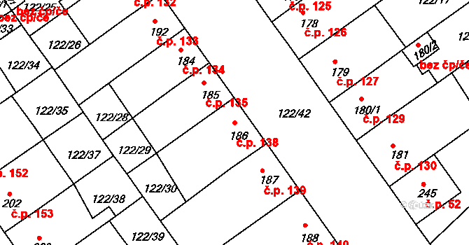 Žalkovice 138 na parcele st. 186 v KÚ Žalkovice, Katastrální mapa