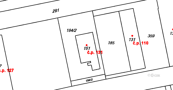 Lutín 131 na parcele st. 151 v KÚ Lutín, Katastrální mapa