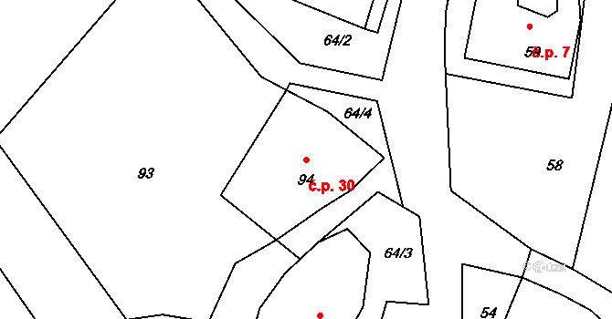 Vranov 30, Mimoň na parcele st. 94 v KÚ Vranov pod Ralskem, Katastrální mapa