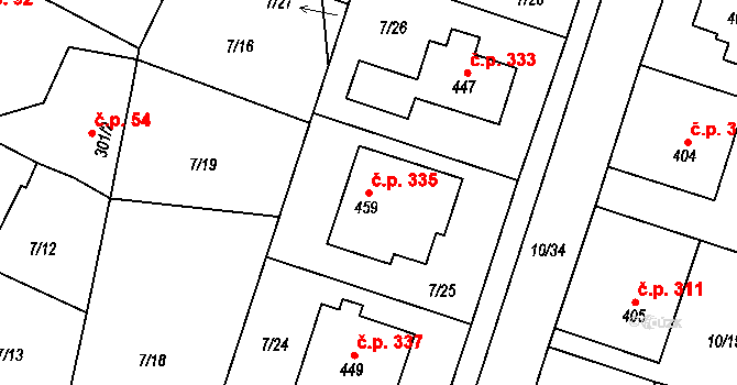 Vodochody 335, Straškov-Vodochody na parcele st. 459 v KÚ Vodochody, Katastrální mapa