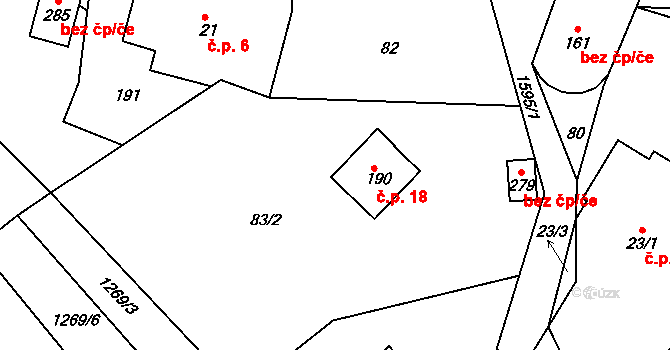 Bělá 18 na parcele st. 190 v KÚ Bělá u Staré Paky, Katastrální mapa