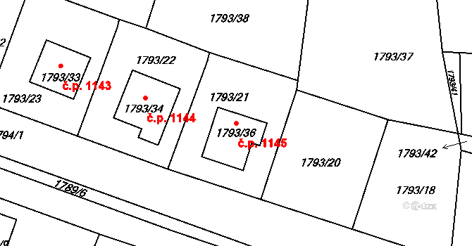 Jilemnice 1145 na parcele st. 1793/36 v KÚ Jilemnice, Katastrální mapa