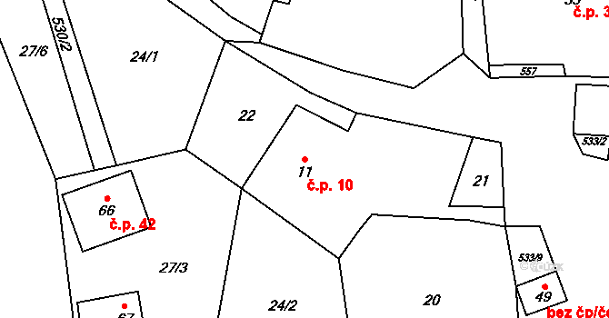 Čábuze 10, Vacov na parcele st. 11 v KÚ Čábuze, Katastrální mapa