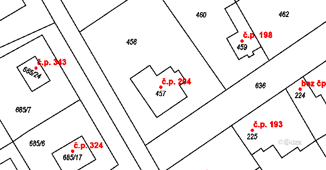 Třebestovice 204 na parcele st. 457 v KÚ Třebestovice, Katastrální mapa