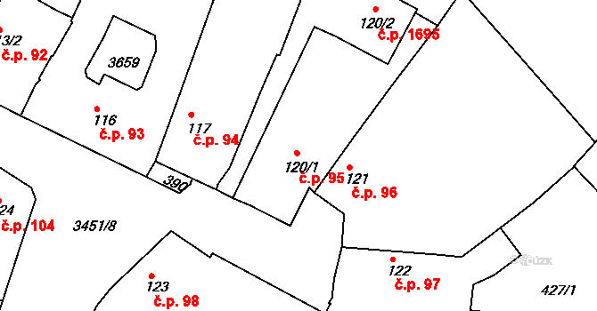 Lysá nad Labem 95 na parcele st. 120/1 v KÚ Lysá nad Labem, Katastrální mapa