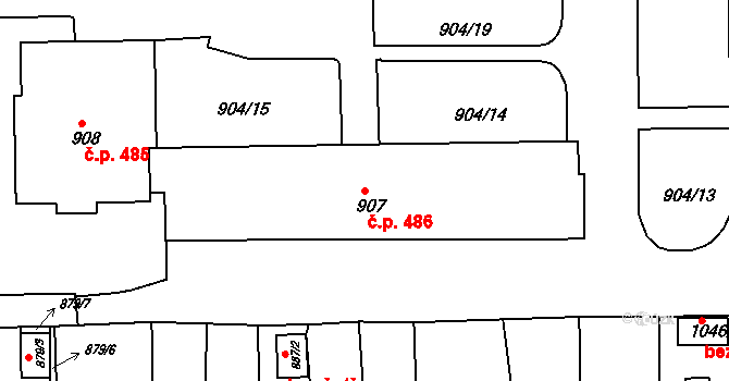 Klášterec nad Ohří 486 na parcele st. 907 v KÚ Klášterec nad Ohří, Katastrální mapa