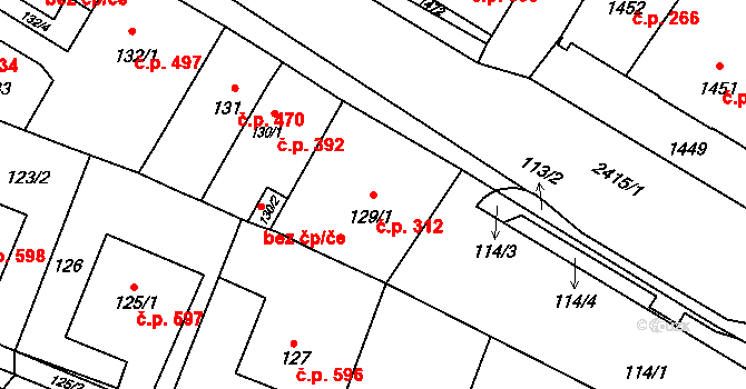 Skřečoň 312, Bohumín na parcele st. 129/1 v KÚ Skřečoň, Katastrální mapa
