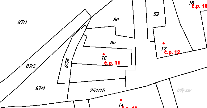 Vlčnov 11, Chrudim na parcele st. 18 v KÚ Vlčnov u Chrudimi, Katastrální mapa
