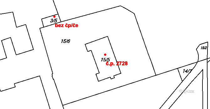 Královo Pole 2728, Brno na parcele st. 15/5 v KÚ Královo Pole, Katastrální mapa