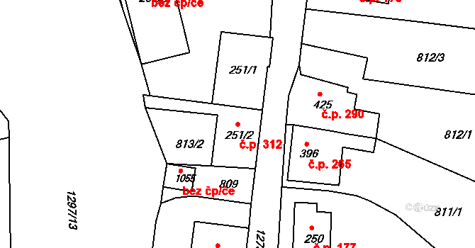 Benešov nad Ploučnicí 312 na parcele st. 251/2 v KÚ Benešov nad Ploučnicí, Katastrální mapa