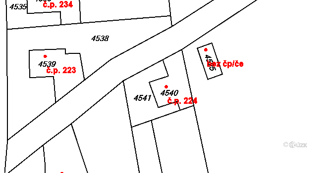 Lískovec 224, Frýdek-Místek na parcele st. 4540 v KÚ Lískovec u Frýdku-Místku, Katastrální mapa