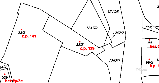 Liběchov 139 na parcele st. 33/3 v KÚ Liběchov, Katastrální mapa