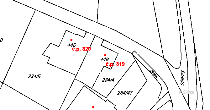 Úšovice 319, Mariánské Lázně na parcele st. 446 v KÚ Úšovice, Katastrální mapa