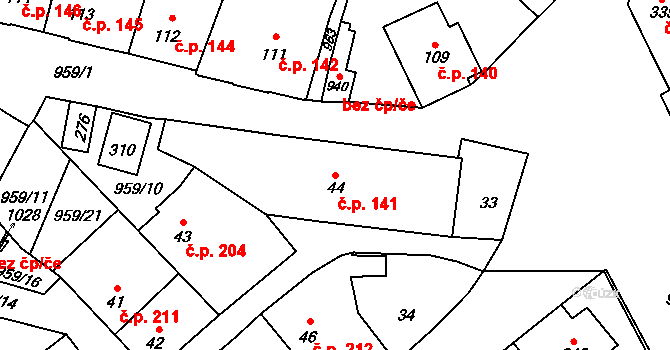 Borohrádek 141 na parcele st. 44 v KÚ Borohrádek, Katastrální mapa