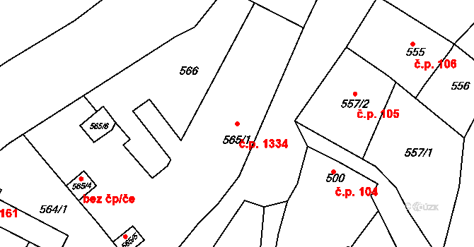 Turnov 1334 na parcele st. 565/1 v KÚ Turnov, Katastrální mapa