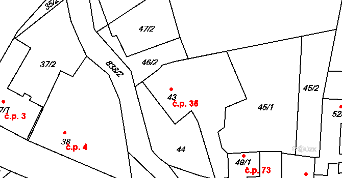 Tušť 35, Suchdol nad Lužnicí na parcele st. 43 v KÚ Tušť, Katastrální mapa