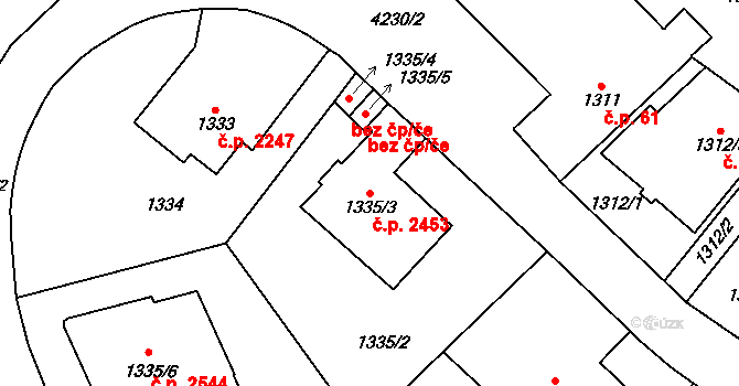 Vinohrady 2453, Praha na parcele st. 1335/3 v KÚ Vinohrady, Katastrální mapa