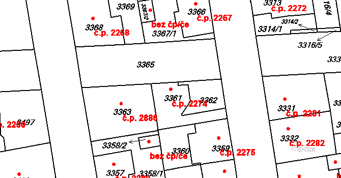 Žižkov 2274, Praha na parcele st. 3361 v KÚ Žižkov, Katastrální mapa