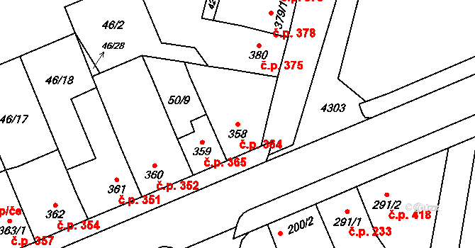 Lomnice nad Lužnicí 364 na parcele st. 358 v KÚ Lomnice nad Lužnicí, Katastrální mapa