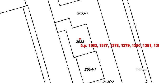 Krč 1377,1378,1379,1380,, Praha na parcele st. 2623 v KÚ Krč, Katastrální mapa