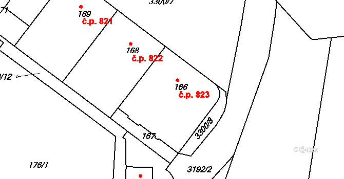 Michle 823, Praha na parcele st. 166 v KÚ Michle, Katastrální mapa