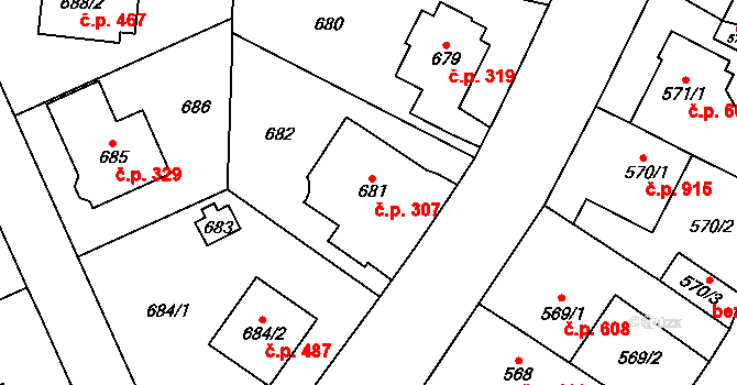 Nebušice 307, Praha na parcele st. 681 v KÚ Nebušice, Katastrální mapa