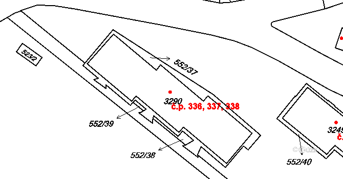 Dolní Předměstí 336,337,338, Trutnov na parcele st. 3290 v KÚ Trutnov, Katastrální mapa