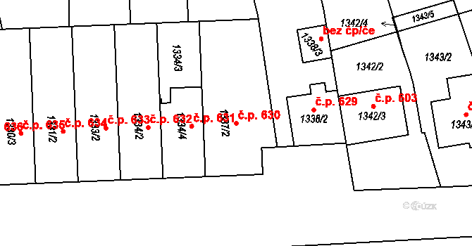 Těšice 630, Mikulčice na parcele st. 1337/2 v KÚ Mikulčice, Katastrální mapa