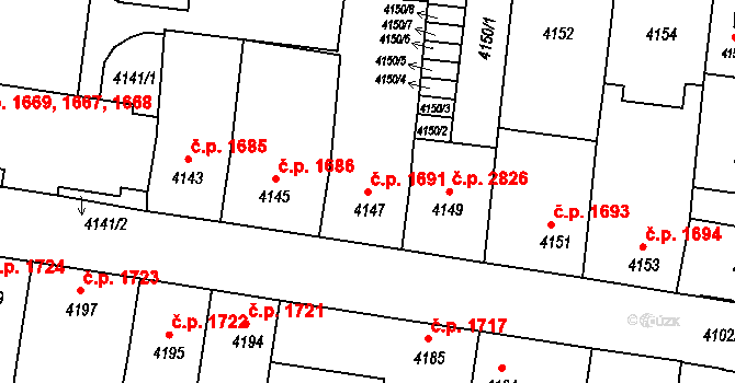 České Budějovice 3 1691, České Budějovice na parcele st. 4147 v KÚ České Budějovice 3, Katastrální mapa