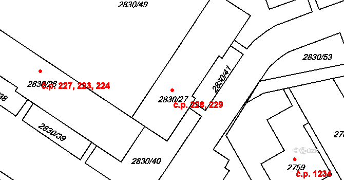 Rumburk 1 228,229, Rumburk na parcele st. 2830/27 v KÚ Rumburk, Katastrální mapa