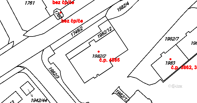 Chomutov 4885 na parcele st. 1982/2 v KÚ Chomutov I, Katastrální mapa